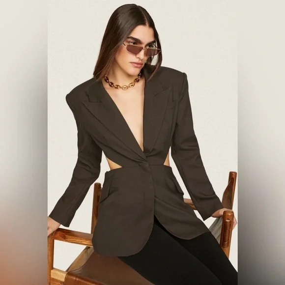 New! Ronny Kobo Lola Cutout Blazer in Chocolate Brown 🤎 Small - Picture 7 of 8